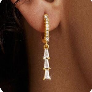 Elegant Gold CZ Drop Huggie Earrings